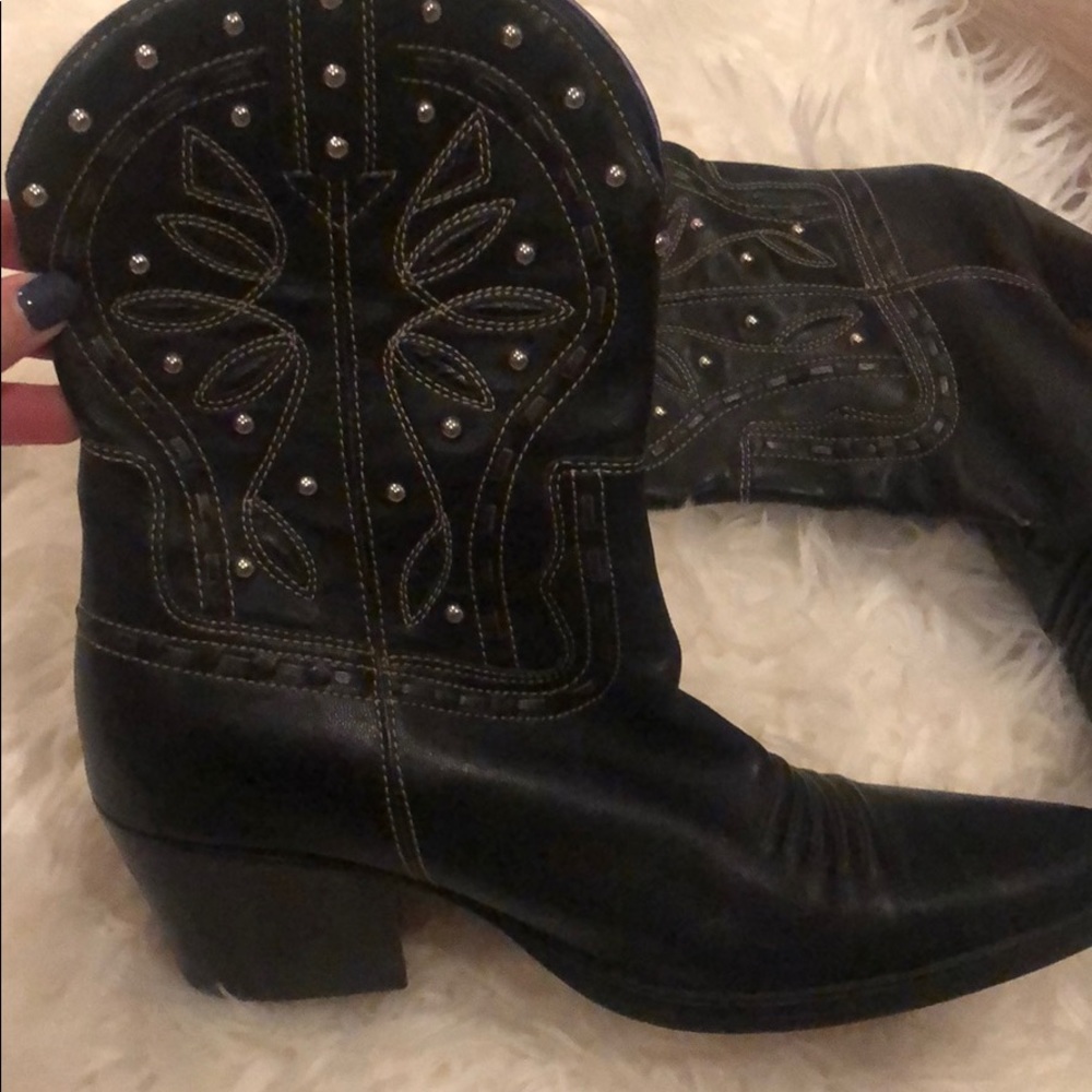 Cole Haan black cowboy boots w stud details